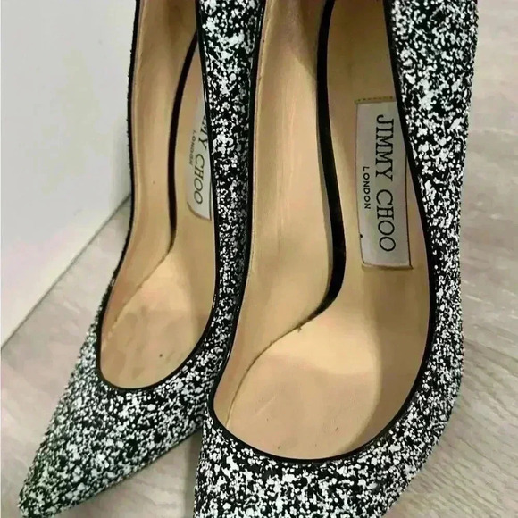 Jimmy Choo Monochrome Coarse Glitter Fabric Romy Pointed Toe Pumps Size 36 - Picture 12 of 12
